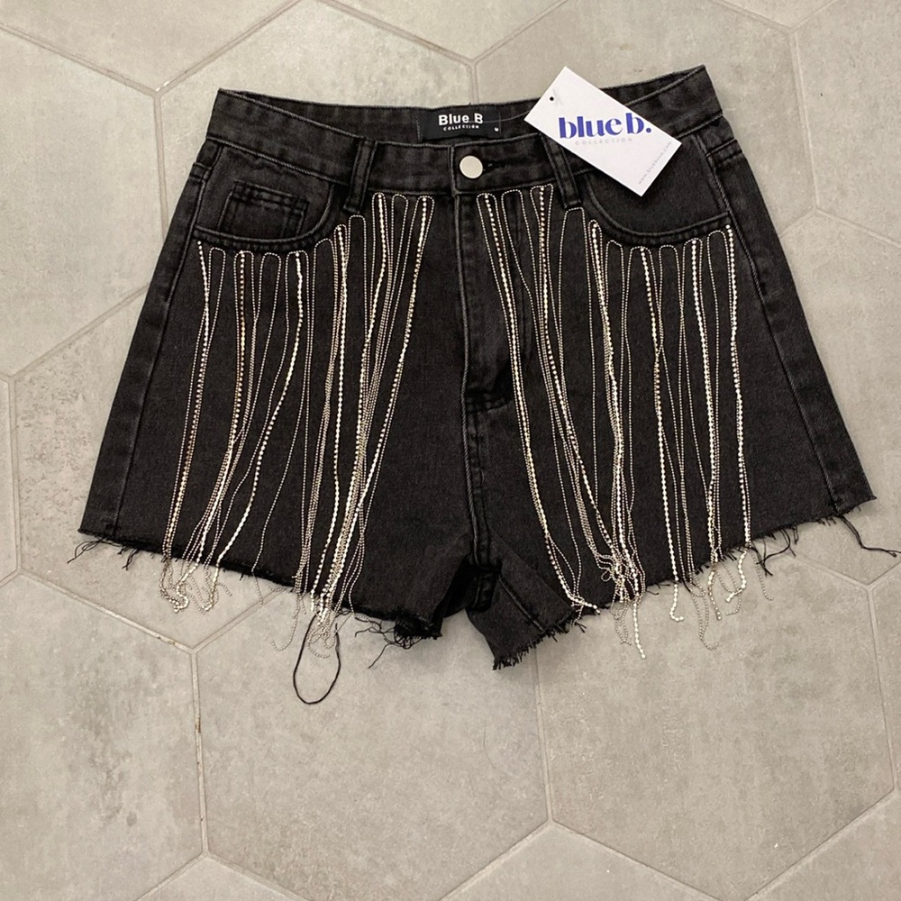 Festival rhinestone fringe cut off shorts